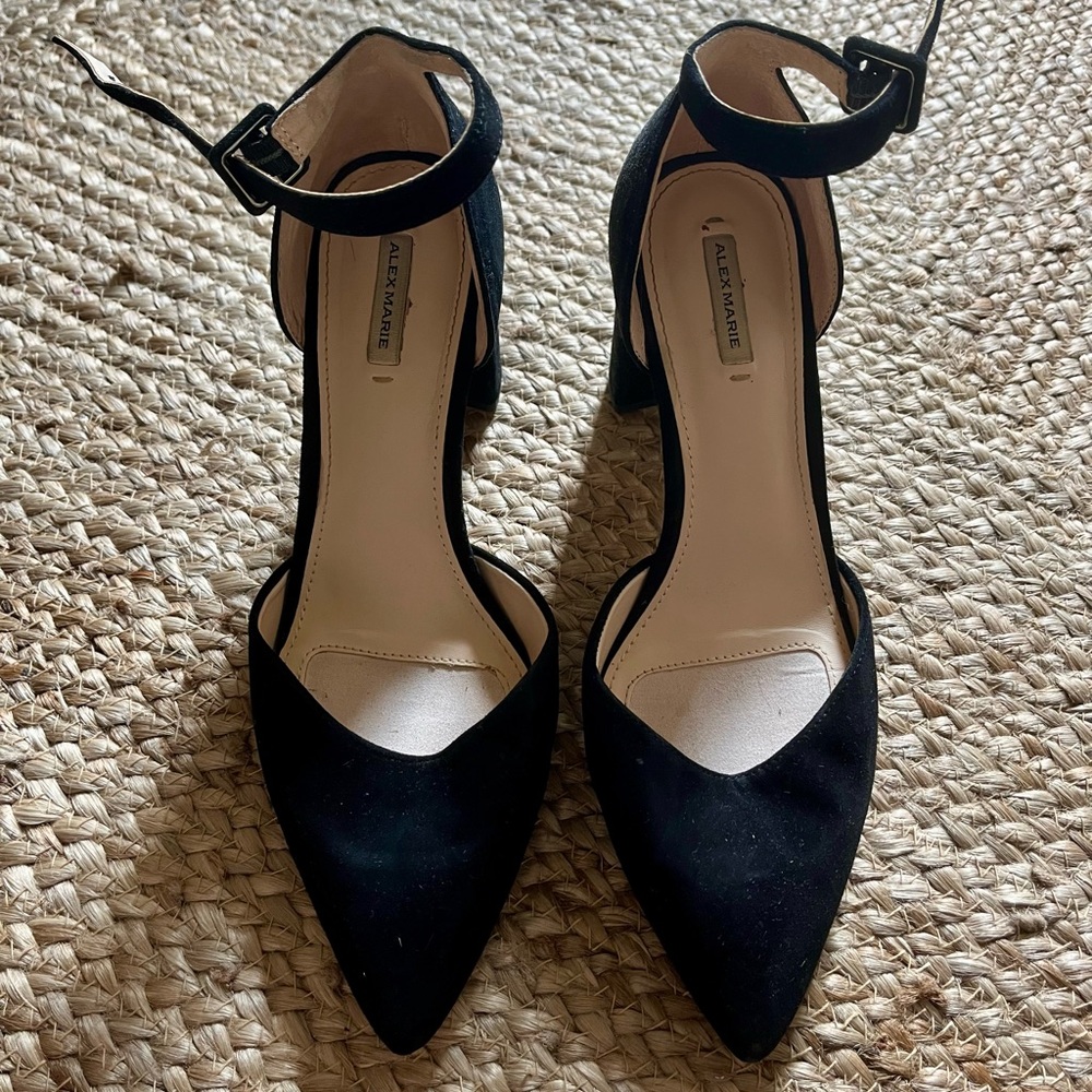 Black Ankle Strap Suede Heels